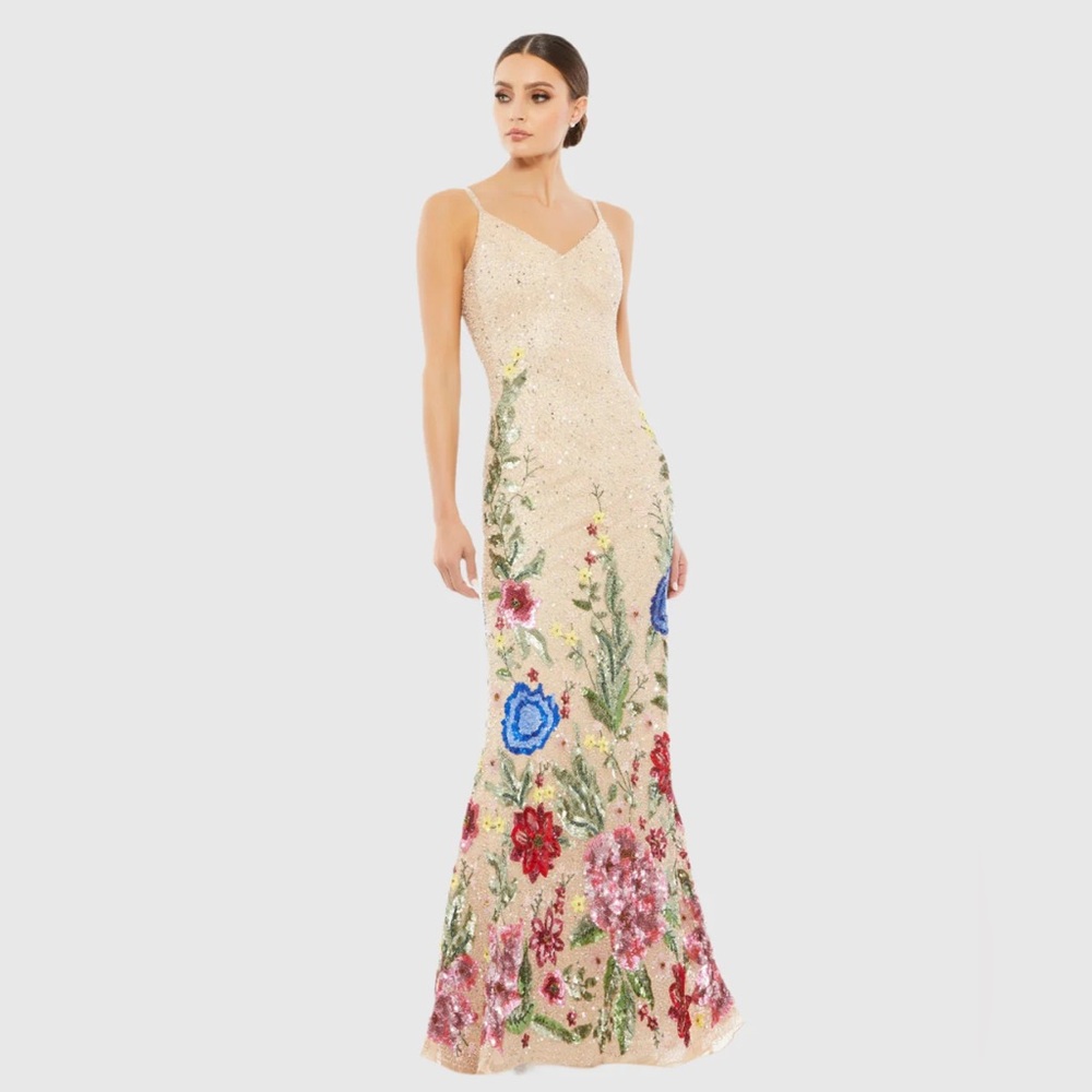 NWT Floral Embellished Spaghetti Strap Gown